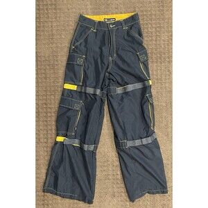 MacGear Wide Leg Cargo Pants 90s Rave Baggy Blue Black Skate Y2K 28 X 32